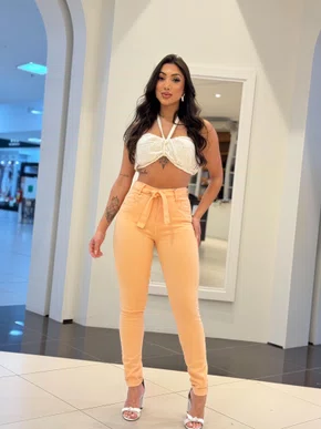 Calça Cigarrete Jeans Color Com Cinto 