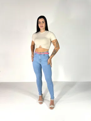 Calça Cigarrete Jeans Com Elastano Power Com Cinto