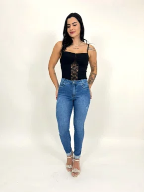 Calça Cigarrete Jeans Power Barra Dobrada 