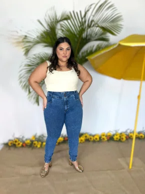 Calça Cigarrete Jeans Power Dois Botões  Plus