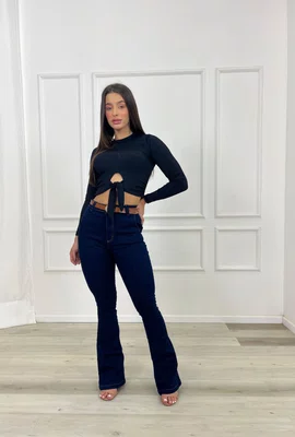 Calça Flare Bolso Faca Jeans Com Cinto 