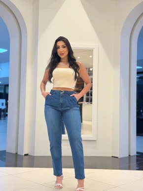 Calça Mom bag Bolso Faca Com Cinto 