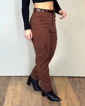 Calça perna Reta Cargo Bolso Faca Com Cinto 