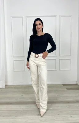 Calça Perna Reta De Linho Com Cinto  