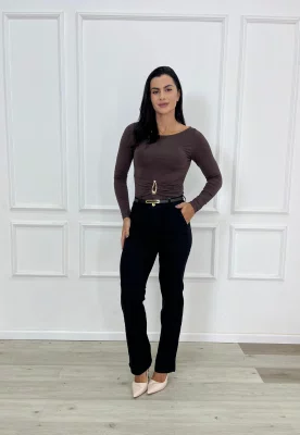 Calça Perna Reta Jeans Color Com Cinto  