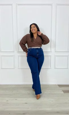 Calça Perna reta Jeans Color Plus Com Cinto  