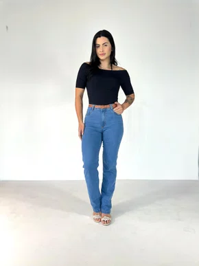 Calça Perna Reta Jeans Com Cinto 