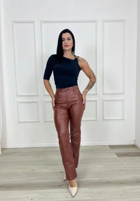 Calça Perna Reta Resinada Termica 