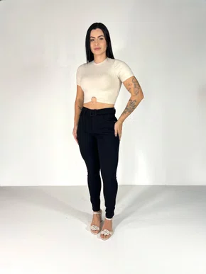 Calça Skinny Jeans Color Preta Com Cinto 