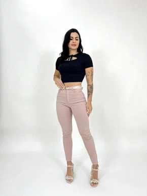Calça Skinny Jeans Color Rose Com Cinto 