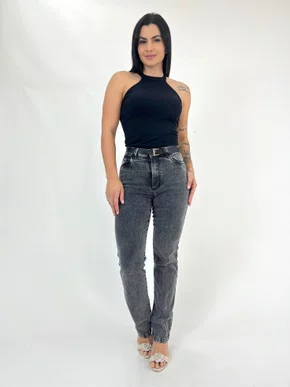 Calça Skinny Jeans Preta Estinada Barra Com fenda 