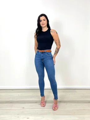Calça Skinny Jeans Super Elastano Com Cinto 