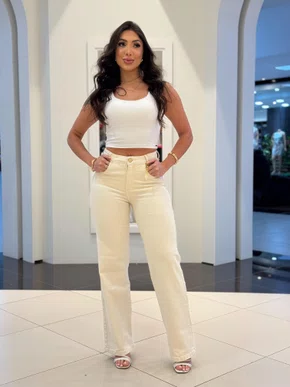 Calça Wide Leg Chapa Barriga Color Barra Tradicional 