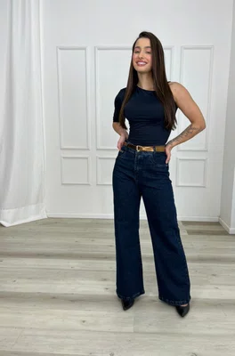 Calça Wide Leg Com Cinto Barra Tradicional 