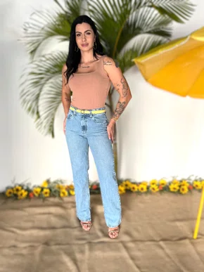 Calça Wide Leg  De Linho Bolso Faca 