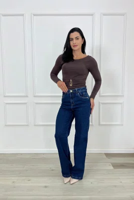 Calça Wide Leg Jeans Chapa Barriga Barra Tradiconal 