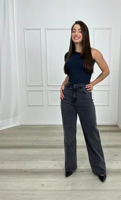 Calça Wide Leg Jeans Com Cinto  
