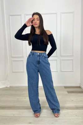 Calça Wide Leg Jeans Com Elastico 
