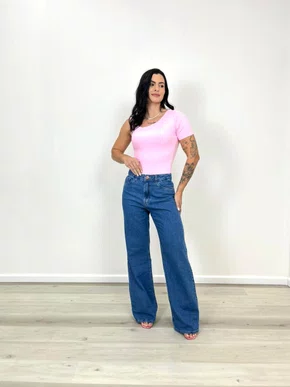 Calça Wide Leg Jeans Recorte Tradicional 