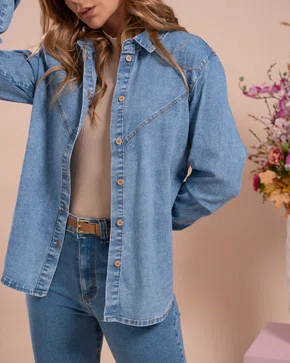 Camisa  Jeans Detalhe Frontal Decidida 