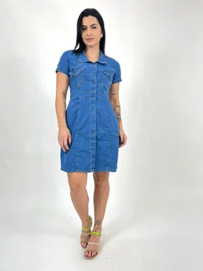 Chamise Jeans Com Detalhes Frontais E Botoes Forrados 