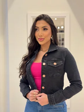 Jaqueta Jeans Color Preta Com Elastano 