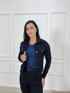 Jaqueta Jeans Color Preta Tradicional 