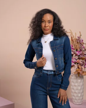 Jaqueta Jeans Croped Sem Bolsos 