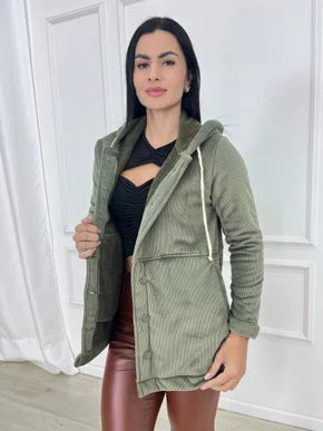 Parka De Cotele Total Peluciada Com Bolso E Capuz 