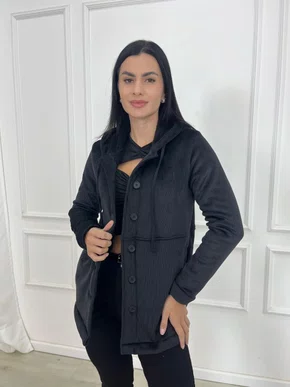 Parka Suedi Total Peluciada Com Bolso E Capuz