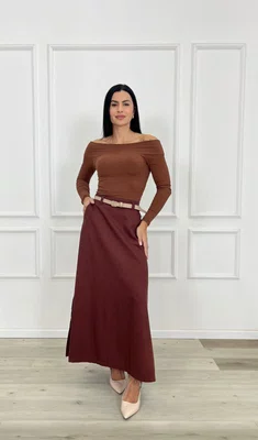 Saia Longa Com Fenda Lateral E Cinto 