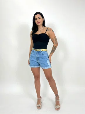 Shorts Boy Jeans 100% Barra Dobrada E Cinto 