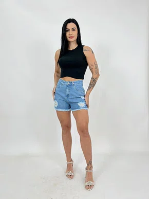 Shorts Jeans Barra Desfiada Com Lixados 