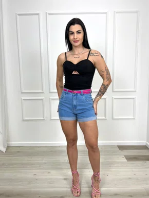 Shorts Jeans Barra Dobrada Com Cinto 