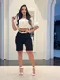 Bermuda Jeans Preta  Bolso Faca Com Cinto 