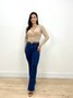 Calça Boot Cut Chapa Barriga Com Cinto E Barra