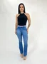 Calça Boot Cut Jeans Barra Dobrada Com Cinto 