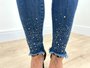 Calça Cigarrete Jeans  Power Com Perolas Na Barra 