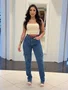 Calça Jeans Perna Reta Cargo Com Cinto  
