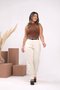 Calça Mom De Linho Bolso Faca  Com Cinto 