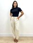 Calça Mom De Linho Com Cordao Na Cintura E Bolsos 