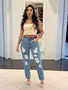 Calça Mom Jeans Doble Com Cinto E Lixados A Frente 