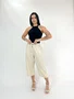 Calça Pantacourt De Linho Com Elastico Na Cintura