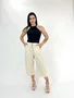 Calça Pantacourt De Linho Com Elastico Na Cintura