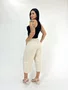 Calça Pantacourt De Linho Com Elastico Na Cintura