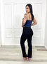 Calça Perna Reta Jeans Color Preto Com Cinto  