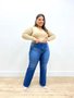 Calça Perna Reta Jeans Plus Com Cinto 