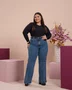 Calça Perna Reta Jeans Plus Com Cinto  
