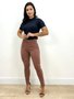 Calça Skinny Jeans Color Marrom Com Cinto E Barra