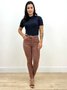 Calça Skinny Jeans Color Marrom Com Cinto E Barra